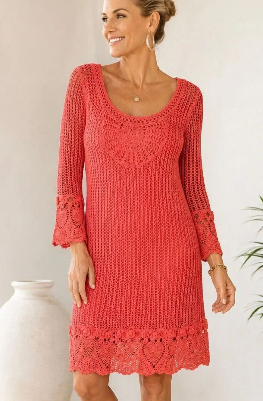 NWT I.N.C. International Concepts Coral Red Crochet Lined Dress XL “In Voyage” $
